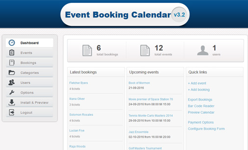 Event booking calendar software